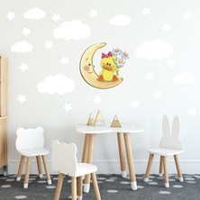 Tilki Dünyası Sevimli Ördek Beyaz Yıldızlar ve Bulutlar Dekoratif Bebek Çocuk Odası Duvar Sticker
