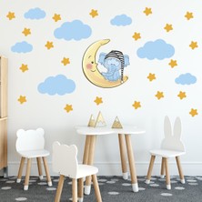 Tilki Dünyası Uyuyan Fil Yıldızlar ve Bulutlar Dekoratif Bebek Çocuk Odası Duvar Sticker