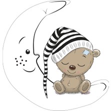 Tilki Dünyası Uyuyan Ayıcık Beyaz Yıldızlar ve Bulutlar Dekoratif Bebek Çocuk Odası Duvar Sticker