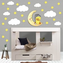 Tilki Dünyası Sevimli Ördek Sarı Yıldız Beyaz Bulut Set Çocuk Odası Duvar Sticker