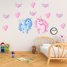 Tilki Dünyası Pembe ve Mavi Unicorn Kanatlı Pembe Kalpler