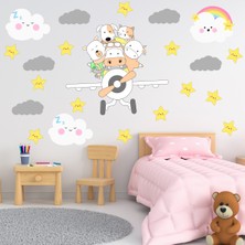 Tilki Dünyası Uçaktaki Sevimli Hayvanlar Sevimli Bulutlar Gri Bulutlar Sarı Yıldızlar