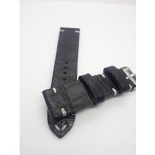 Prizma Siyah 24mm Desenli Elyapımı Deri Kordon