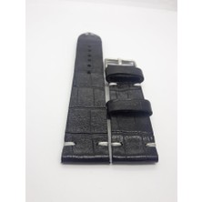 Prizma Siyah 24mm Desenli Elyapımı Deri Kordon