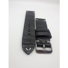 Prizma Siyah 24mm Desenli Elyapımı Deri Kordon