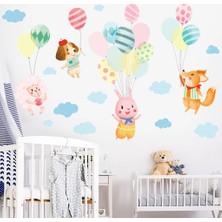 Kt Decoration Sevimli Hayvanlar Renkli Balonlar Bulut Karikatür Duvar Sticker