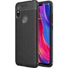 Case 4U Xiaomi Redmi Note 6 Pro Kılıf Rugan Armor Deri Görünümlü Yüksek Kalite Silikon Niss Kapak + Temperli Cam Ekran Koruyucu Siyah