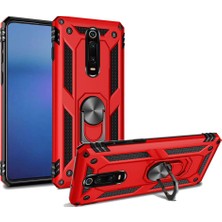 Case 4U Xiaomi Mi 9T Cam Çift Katmanlı Yüzüklü Manyetik Vega Kapak Kırmızı