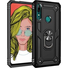 Case 4U Honor 9X - Huawei Y9 Prime 2019 Kılıf Çift Katmanlı Yüzüklü Manyetik Vega Kapak Siyah