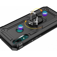 Case 4U Honor 9X - Huawei Y9 Prime 2019 Kılıf Çift Katmanlı Yüzüklü Manyetik Vega Kapak Siyah