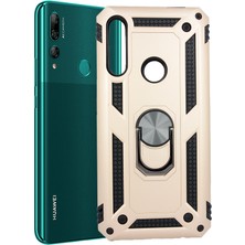 Case 4U Honor 9X - Huawei Y9 Prime 2019 Kılıf Çift Katmanlı Yüzüklü Manyetik Vega Kapak Altın