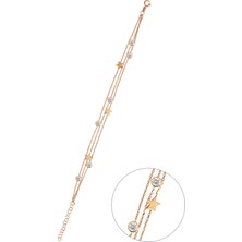 Argentum Concept Yıldızlı Ve Taşlı Gümüş Üç Zincirli Bileklik