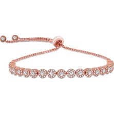 Pigado Zirkon Taşlı Su Yolu Asansör Bileklik Rose 925 Ayar Gümüş