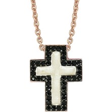 Altın Sepeti Rose Gümüş Siyah Taşlı Haç Kolye G780Klm3