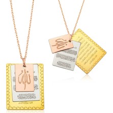 Pigado Pgd0000070112 Üç Renk Nazar&Ayetel Kürsi&Allah Yazılı Kolye 925 Ayar Gümüş