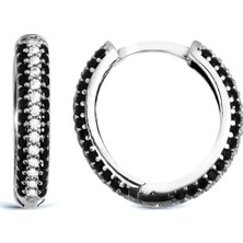 Argentum Concept K051401 Siyah Beyaz Taşlı Gümüş Halka Küpe