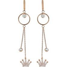 Argentum Concept K056001 Taç  Motifli Gümüş Sallantılı Küpe