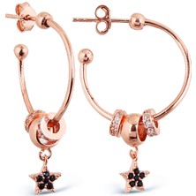 Argentum Concept Siyah Taşlı Gümüş Yıldızlı Halka Küpe