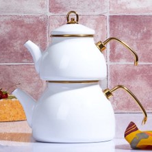 Kitchen Word Dolmabahçe Keyfi Ala Emaye Çaydanlık Seti Beyaz