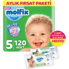 Molfix 3D Junior 120 Adet  5 Beden Bebek Bezi ve 2 Adet İzotonik Sulu Islak Mendil