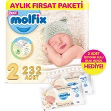 Molfix Mini 232 Adet Bebek Bezi + 2 Adet İzotonik Sulu Islak Mendil Yenidoğan