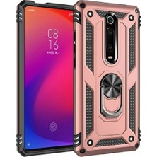 Tekno Grup Xiaomi Mi 9T Kılıf Yüzüklü Standlı Manyetik Vega Kapak - Rose + Cam Ekran Koruyucu