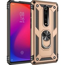 Tekno Grup Xiaomi Mi 9T Kılıf Yüzüklü Standlı Manyetik Vega Kapak - Gold + Tam Kaplayan 6D Nano Ekran Koruyucu