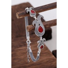 Sümer Telkari Kök Yakut Taşlı Tasarım Telkari Gümüş Bileklik 3134