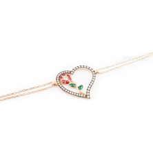 Pigado Zirkon Taşlı Kalbimdeki Gül Bileklik 925 Ayar Gümüş