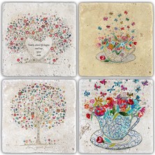 Oscar Stone Doğaltaş Bardak Altlığı  4'lü Set 10 x 10 cm