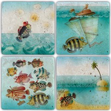 Oscar Stone Doğaltaş Bardak Altlığı  4'lü Set 10 x 10 cm