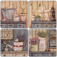 Oscar Stone Doğaltaş Bardak Altlığı  4'lü Set 10 x 10 cm