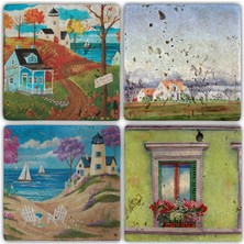 Oscar Stone Doğaltaş Bardak Altlığı  4'lü Set 10 x 10 cm