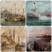 Oscar Stone Doğaltaş Bardak Altlığı - 4'lü Set 10 x 10 cm
