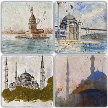 Oscar Stone Doğaltaş Bardak Altlığı - 4'lü Set 10 x 10 cm