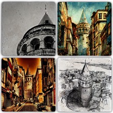 Oscar Stone Doğaltaş Bardak Altlığı - 4'lü Set 10 x 10 cm