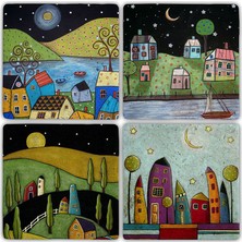 Oscar Stone Doğaltaş Bardak Altlığı - 4'lü Set 10 x 10 cm