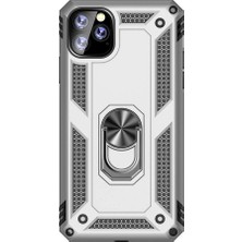 Case Street Apple iPhone 11 Pro Kılıf Çift Katmanlı Yüzüklü Tank Vega Koruma + Nano Glass Gümüş