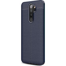 Gpack Xiaomi Redmi Note 8 Pro Kılıf Niss Silikon Deri Görünümlü + Nano Glass Lacivert