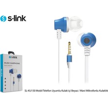 S-link SL-KU150 Mobil Uyumlu Taşıma Çantalı Kulak İçi Beyaz/Mavi Mikrofonlu Kulaklık