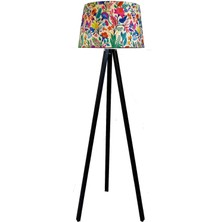 Lambada Masif 3 Ayaklı Lambader,tripod ( Bahar Desen/ Siyah Ayak)