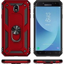 Case Street Samsung Galaxy J7 Pro Kılıf Çift Katmanlı Yüzüklü Tank Vega Koruma Kılıf Kırmızı