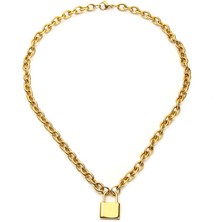 Chavin 50 Cm. Aşkın Kilidi Gold Çelik Bayan Zincir Kolye Ec81Sr