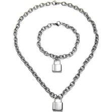 Chavin Aşkın Kilidi Gri Çelik Bayan Kolye Ve Bileklik Ec82By