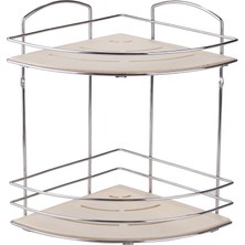 Tekno-tel 2 Katlı Ahşap Banyo Köşe Rafı Krom BK074