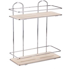 Tekno-tel 2 KATLI SU ÇEKMEZ KARARMAZ AHŞAP BANYO RAFI KROM BK076