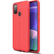 Microsonic Samsung Galaxy M30s Kılıf Deri Dokulu Silikon - Kırmızı