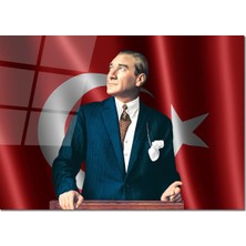 Disegno Cam Tablo Atatürk Tablo 50 x 70 cm Uv Baskı Temperli