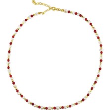 Vaoov Inci Mercan Hematit Taşlı Gümüş Kolye