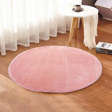 Sarar 150 x 150-cm Yuvarlak Düz Renk Peluş Pofuduk Kaymaz Jel Taban Pembe Renk Halı